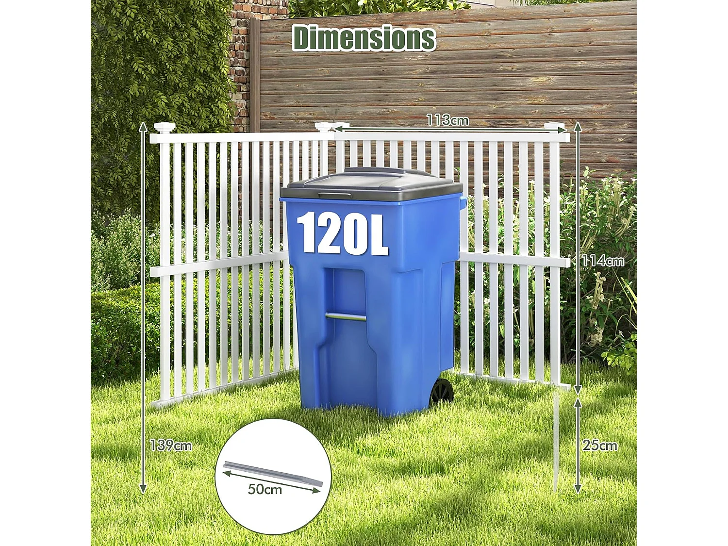 Clôture Privée Extérieure pour Climatiseur 113 x 114 cm, Panneaux de Clôture avec Piquets en Métal pour Poubelle et Equipement de Piscine pour Extérieur, Blanc