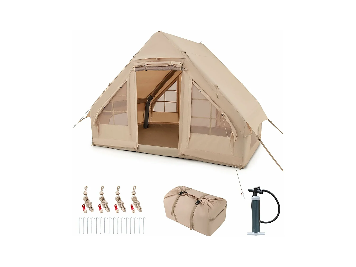 Opblaasbare tent voor 4 personen, luchttent met pomp, campingtent, glamping tent, huistent, familietent, luxe tent voor camping
