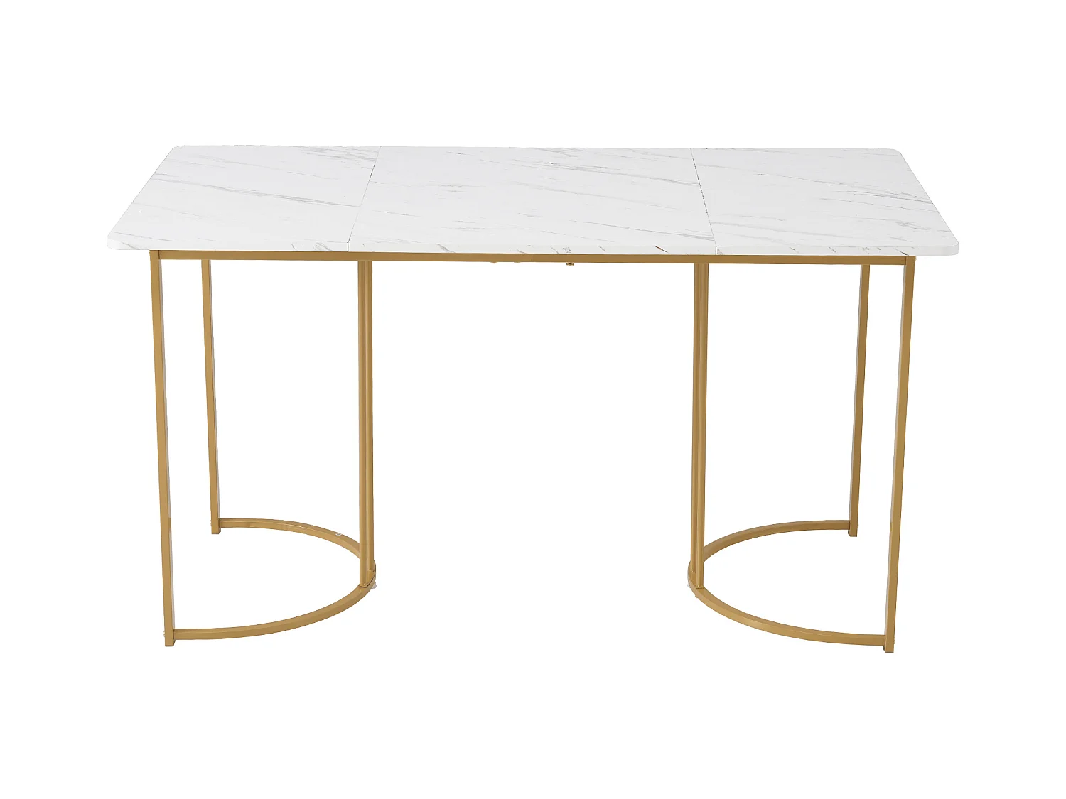 Table à manger et 4 chaises - plateau en MDF、Structure en métal et coussins en velours - Blanc & Doré