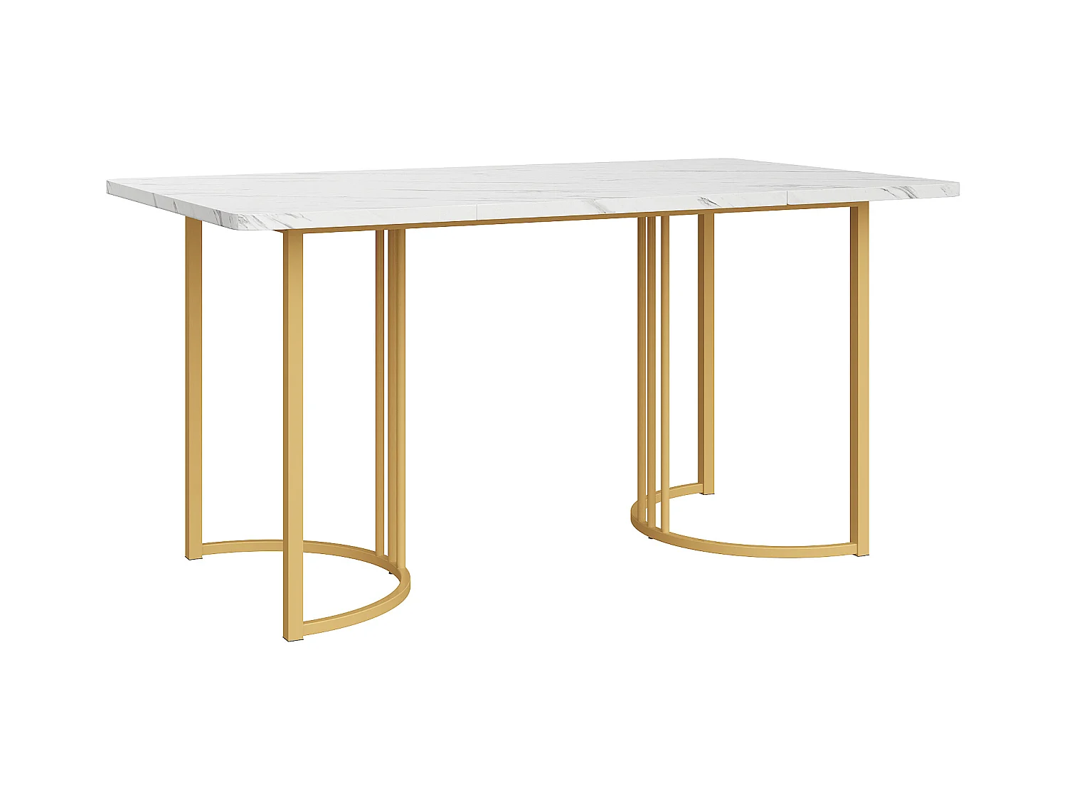 Table à manger et 6 chaises - plateau en MDF、Structure en métal et coussins en velours - Blanc & Doré