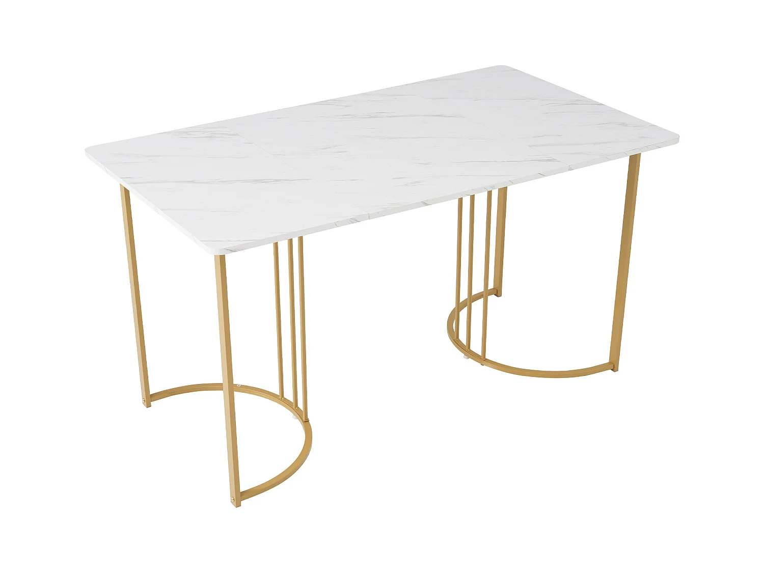 Esstisch mit 6 Stühlen - Tischplatte aus MDF, Metallgestell und Samtkissen - Weiß und Gold