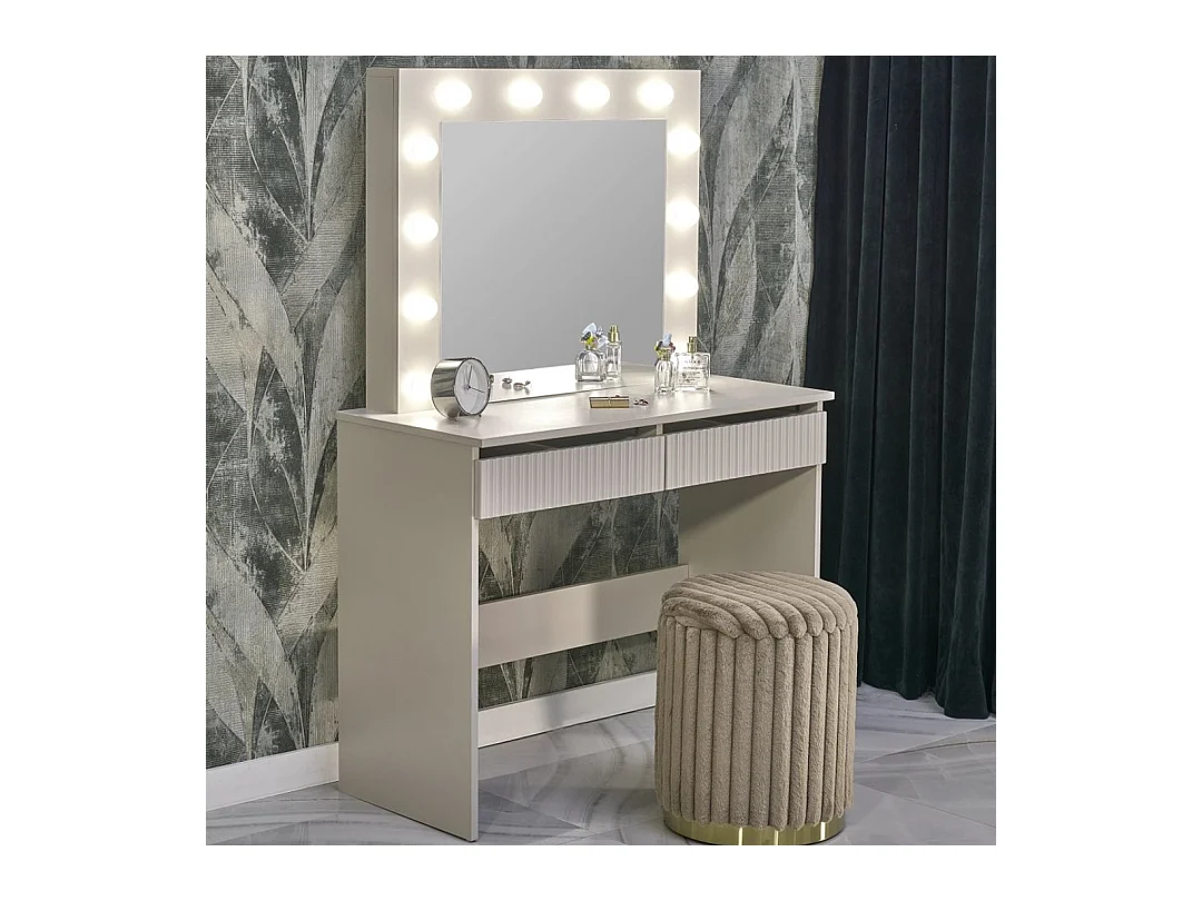 Coiffeuse beige avec tiroirs et éclairage led STARS