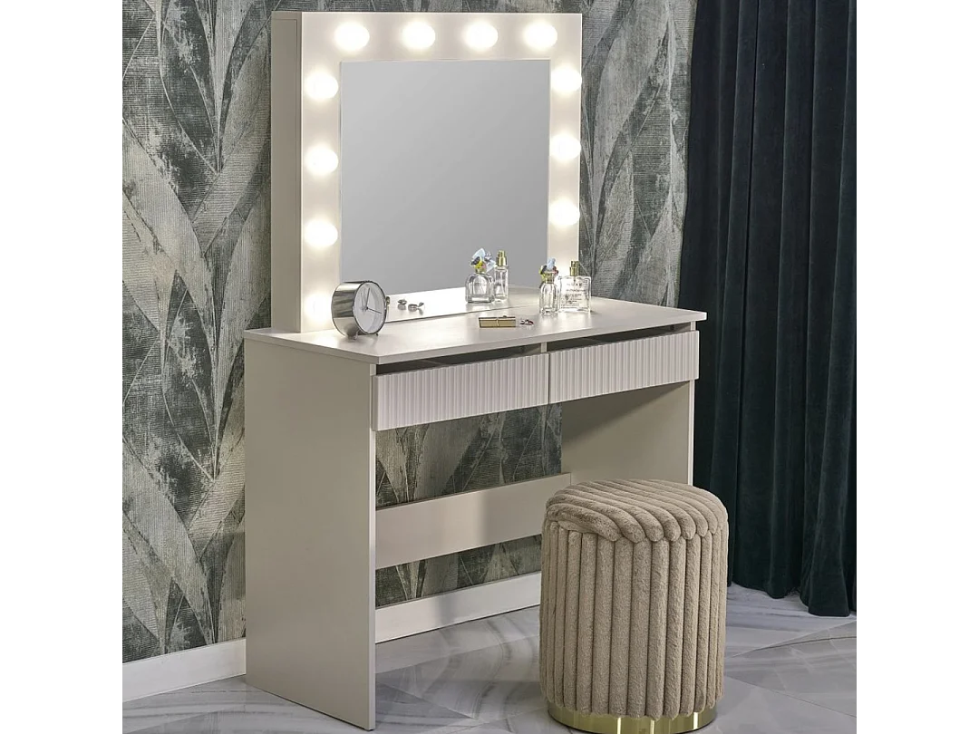 Tavolino da toilette beige STARS con cassetti e illuminazione a led