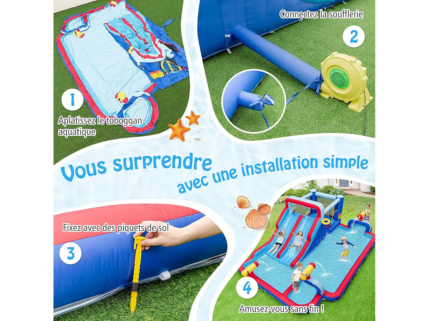 9 en 1 Château Gonflable avec Doubles Toboggans Aquatiques & Piscine, Aire de Jeux Gonflable avec Zone de Saut & 3 Canons à Eau, Charge 135kg, pour 3-5 Ans