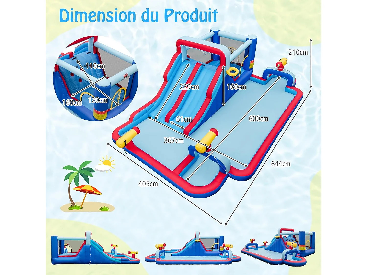 9 en 1 Château Gonflable avec Doubles Toboggans Aquatiques & Piscine, Aire de Jeux Gonflable avec Zone de Saut & 3 Canons à Eau, Charge 135kg, pour 3-5 Ans