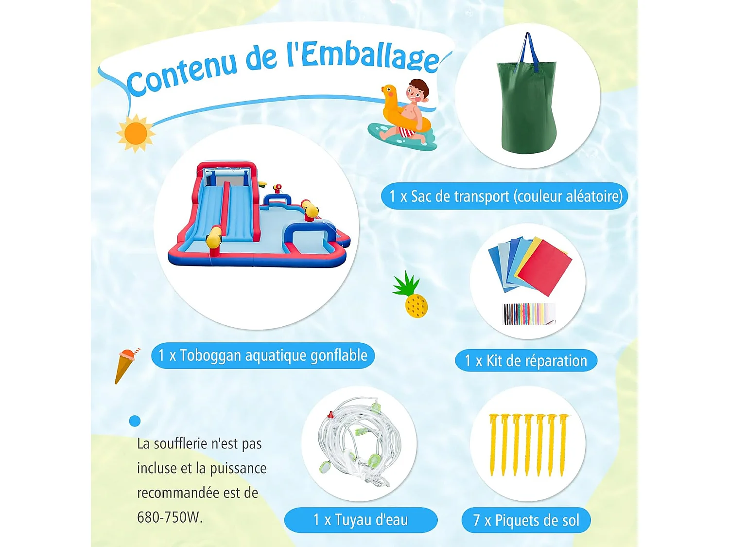 9 en 1 Château Gonflable avec Doubles Toboggans Aquatiques & Piscine, Aire de Jeux Gonflable avec Zone de Saut & 3 Canons à Eau, Charge 135kg, pour 3-5 Ans