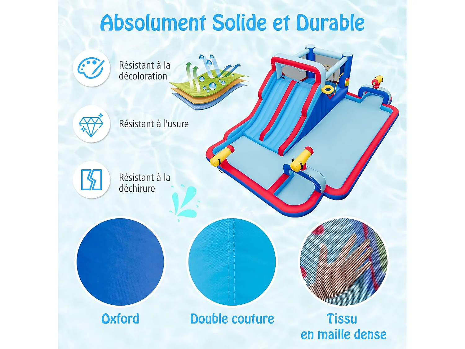 9 en 1 Château Gonflable avec Doubles Toboggans Aquatiques & Piscine, Aire de Jeux Gonflable avec Zone de Saut & 3 Canons à Eau, Charge 135kg, pour 3-5 Ans