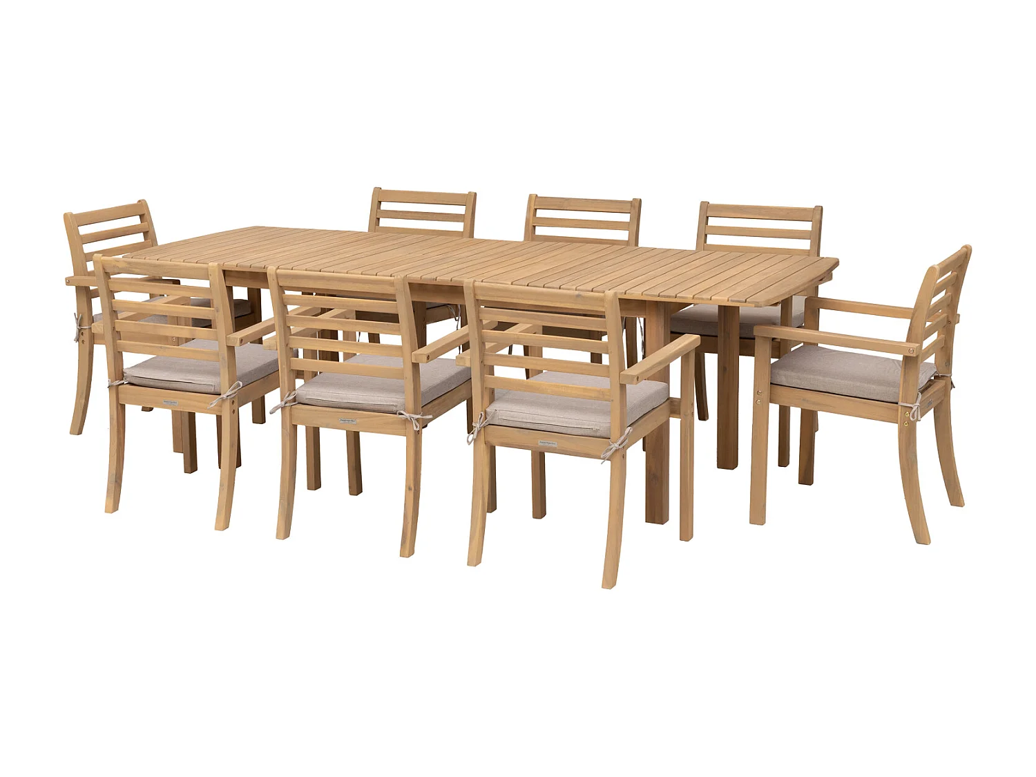 Salon de jardin extensible 180/240cm PADAR en acacia 8 places - coussins sable