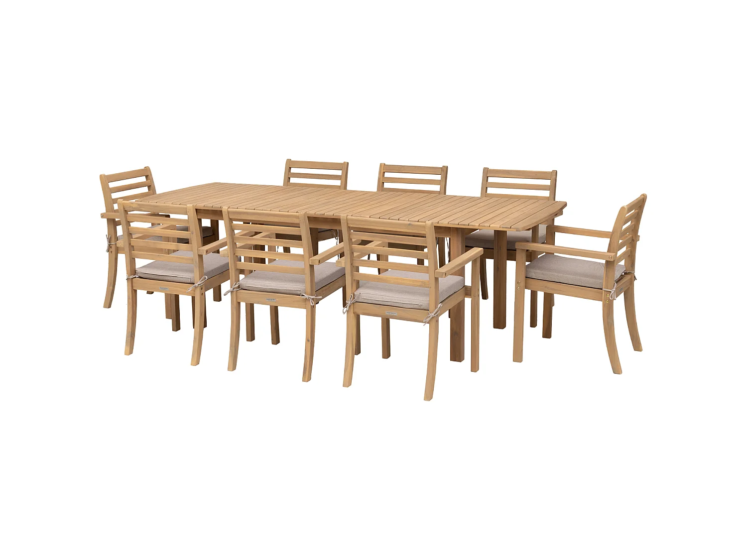 Salon de jardin extensible 180/240cm PADAR en acacia massif 8 places - coussins sable