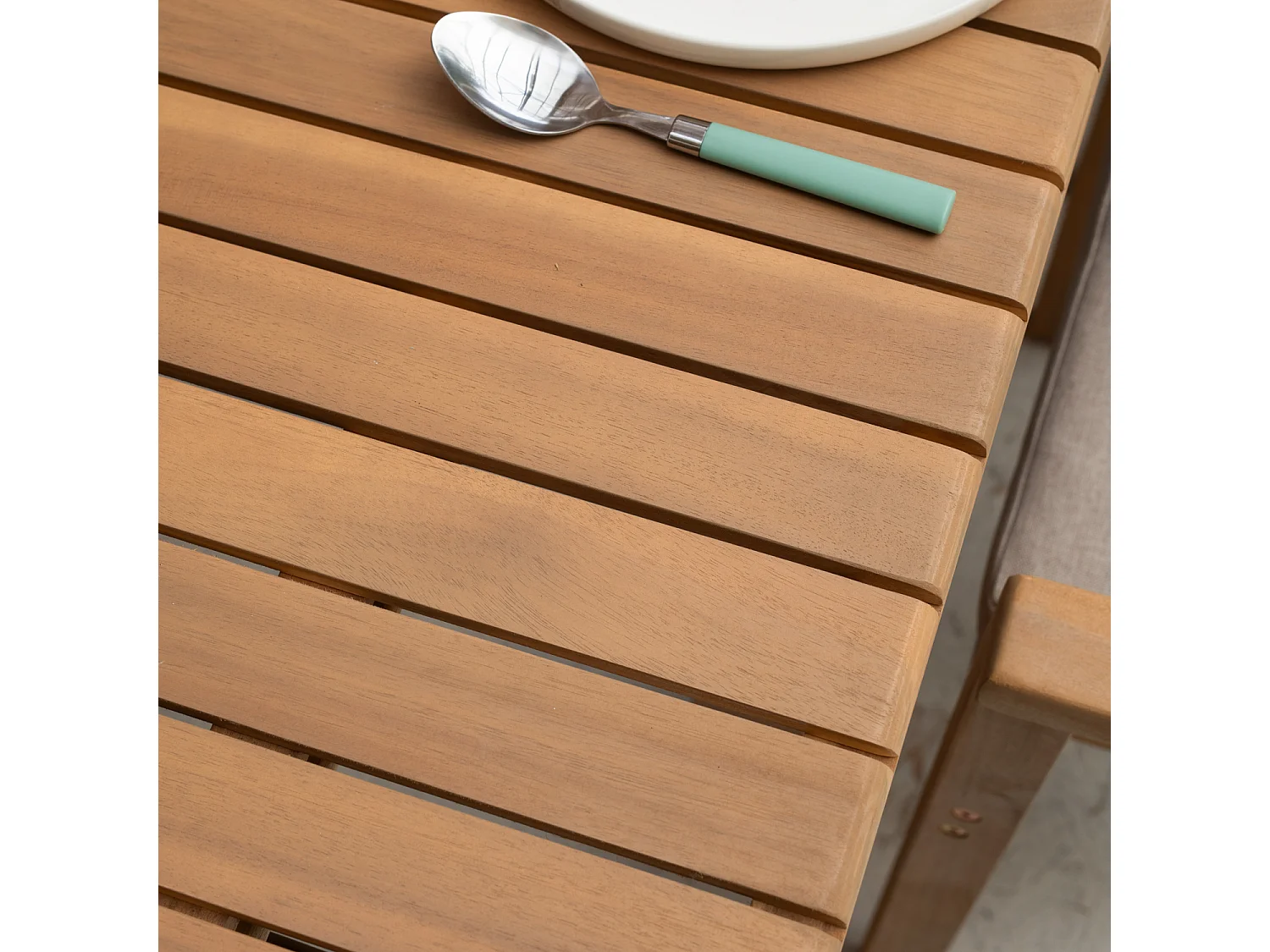 Salon de jardin extensible 180/240cm PADAR en acacia massif 8 places - coussins sable