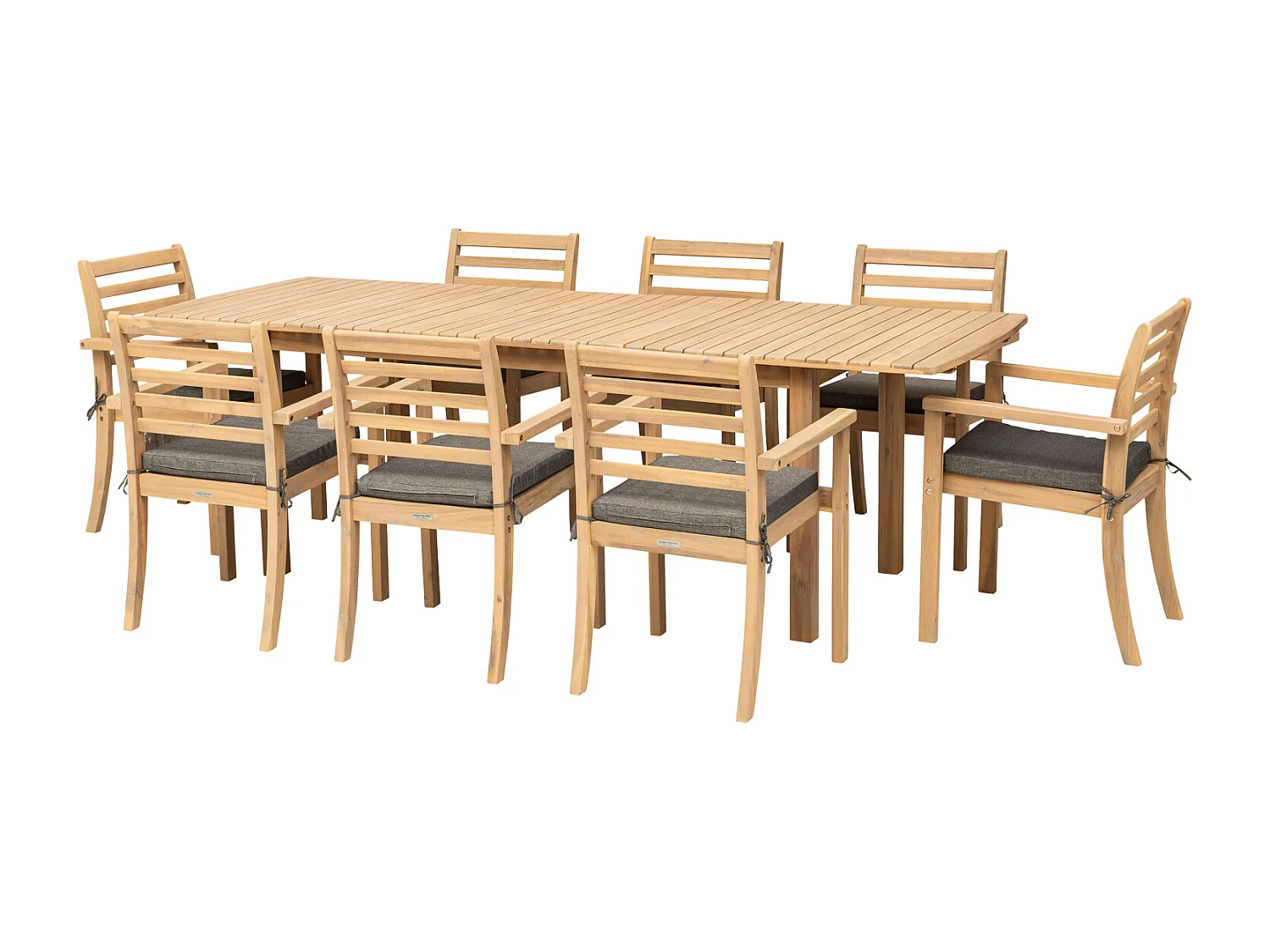 Set di mobili da giardino allungabili 180/240cm PADAR in legno di acacia 8 posti - cuscini grigi - HAPPY GARDEN