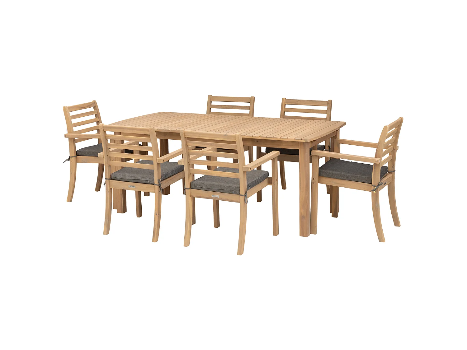 Conjunto de mobiliário de jardim extensível 180/240cm PADAR em madeira de acácia 8 lugares - almofadas cinzentas