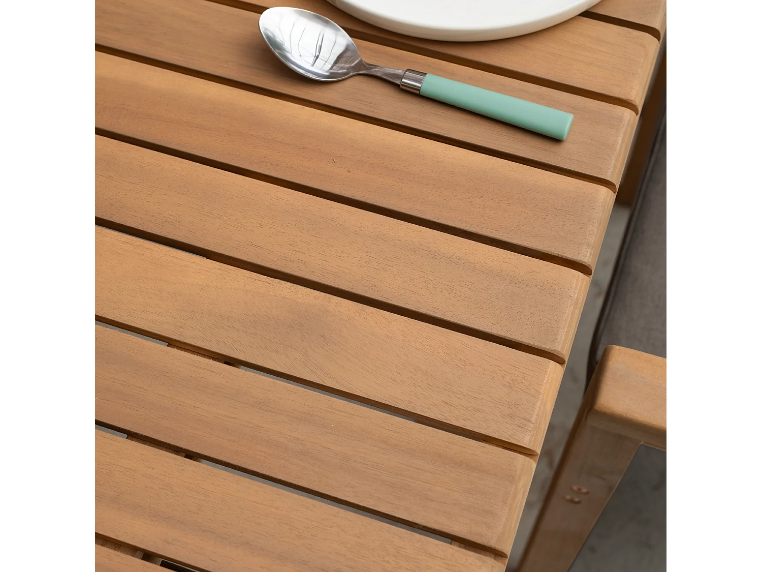 Conjunto de mobiliário de jardim extensível 180/240cm PADAR em madeira de acácia 8 lugares - almofadas cinzentas
