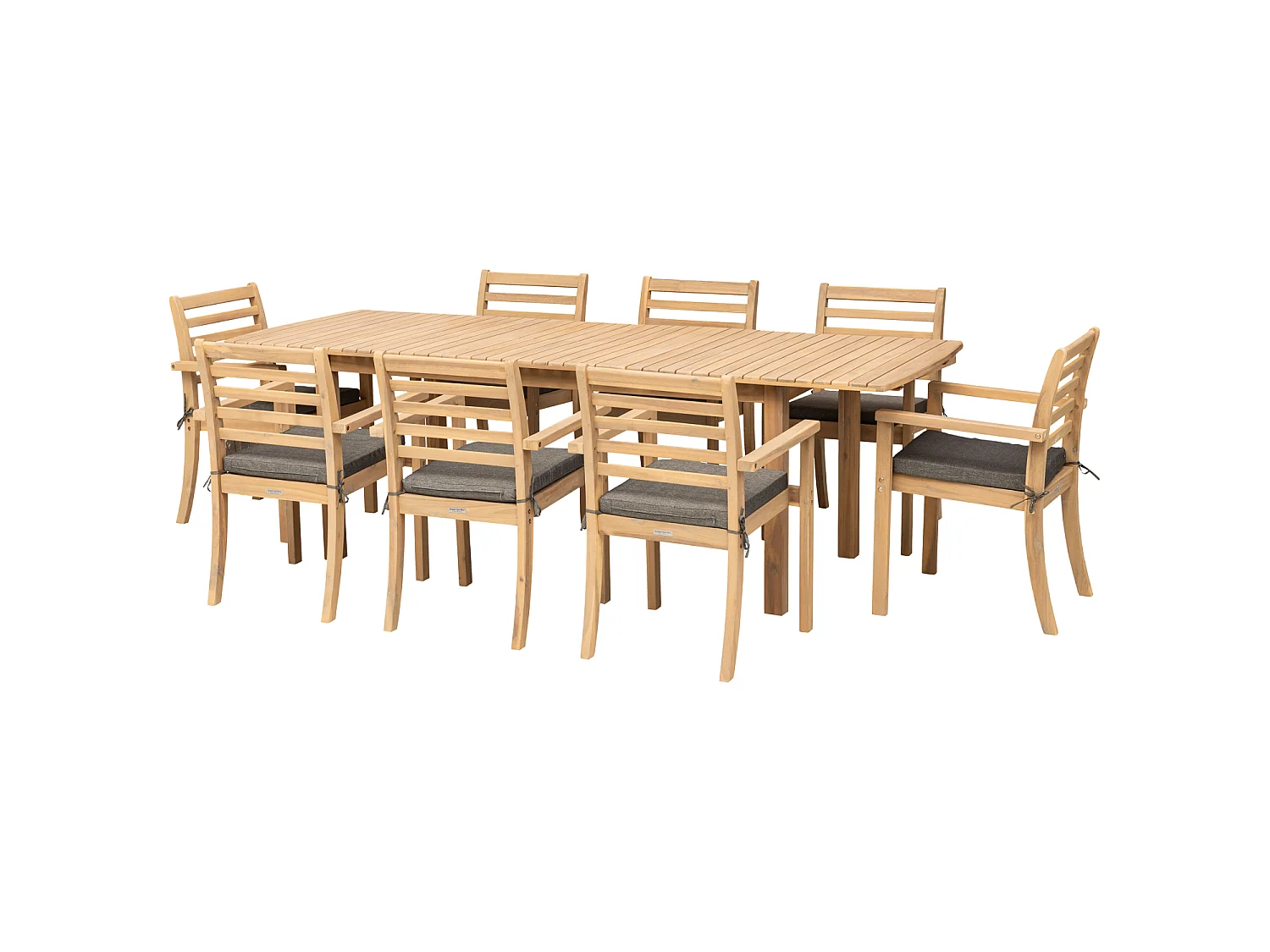 Conjunto de mobiliário de jardim extensível 180/240cm PADAR em madeira de acácia 8 lugares - almofadas cinzentas