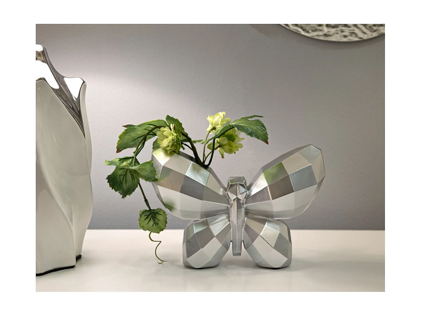 Vase Décoratif Papillon, Argent, 15x22,5x8 cm, Seven Design