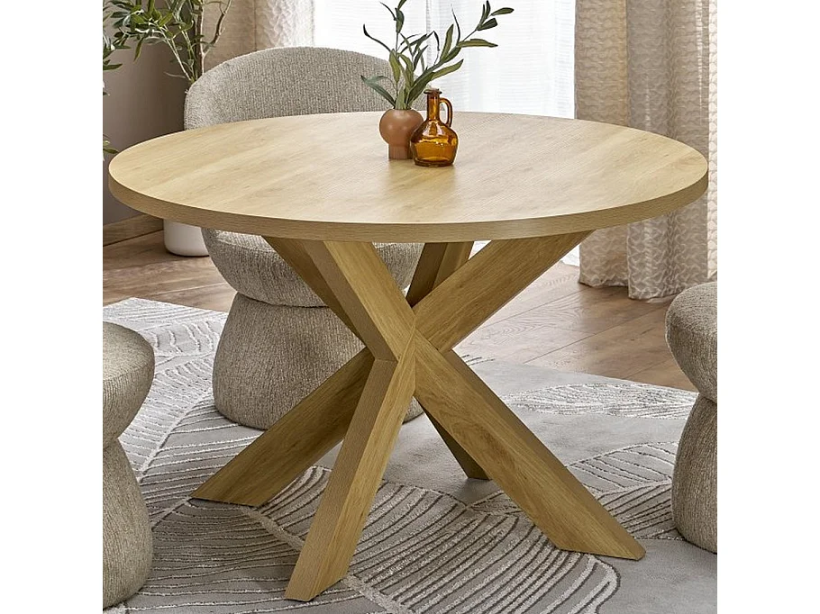 Table ronde 120 cm aspect chêne naturel RAVI