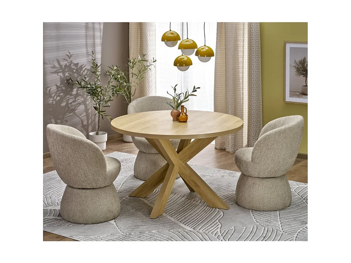 Table ronde 120 cm aspect chêne naturel RAVI