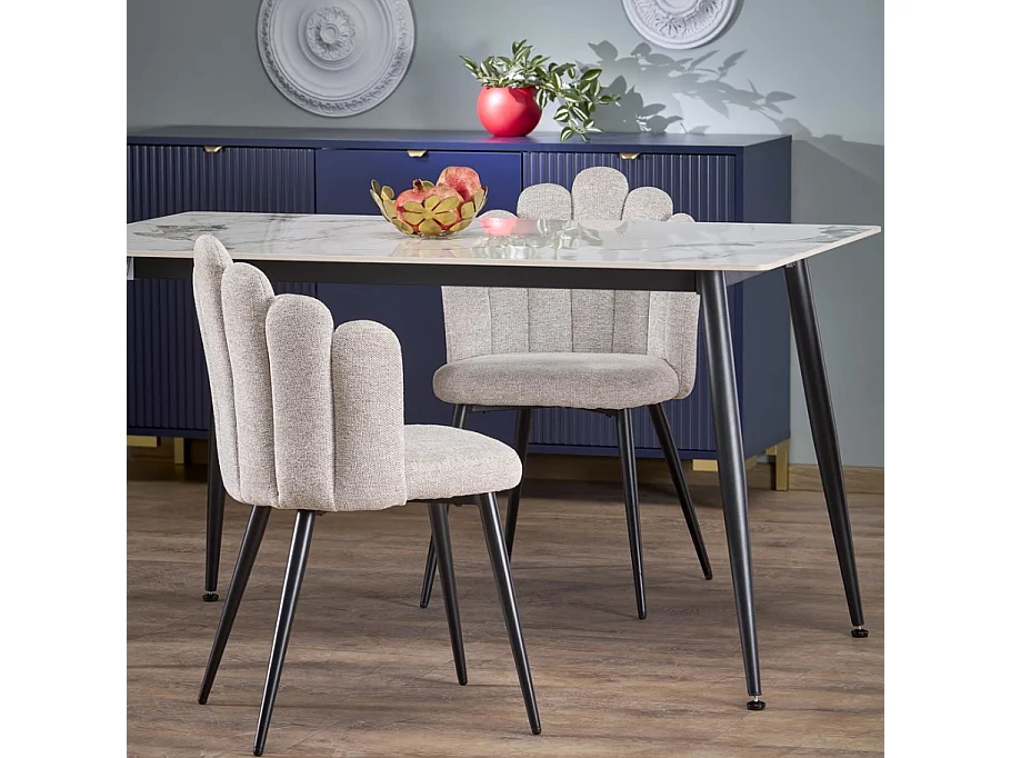 Table à manger rectangulaire 120 cm plateau en marbre blanc et pieds noir EMILIO