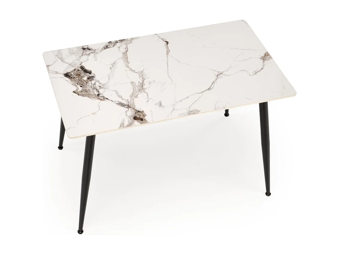 Mesa de comedor rectangular EMILIO 120 cm con tapa de mármol blanco y patas negras