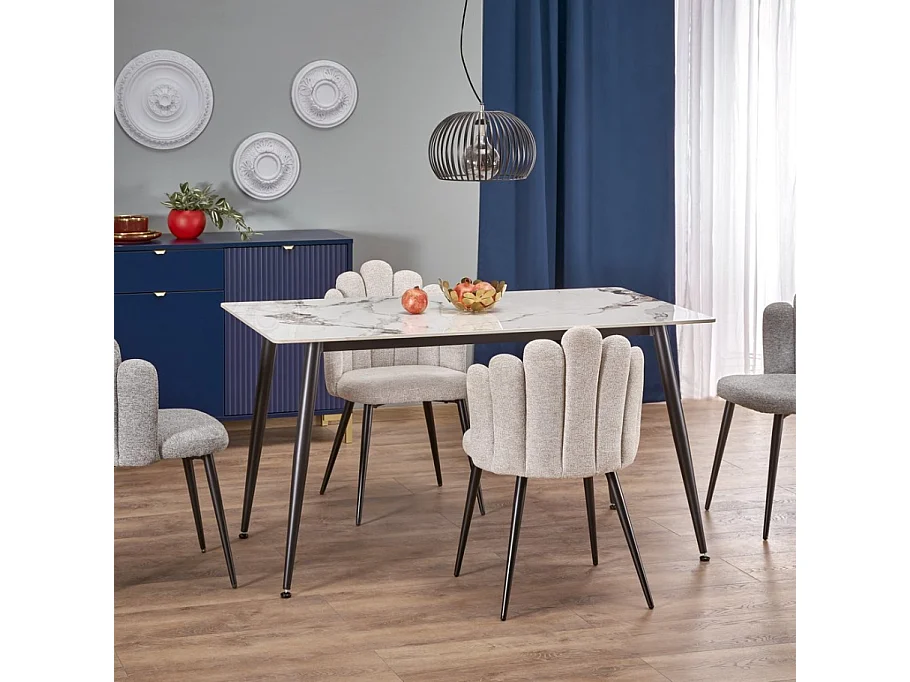 Mesa de comedor rectangular EMILIO 120 cm con tapa de mármol blanco y patas negras
