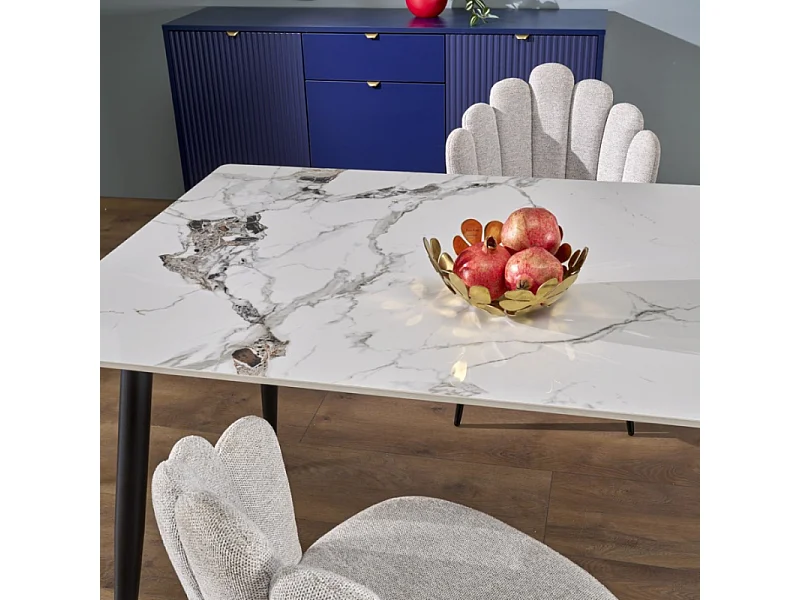 Mesa de comedor rectangular EMILIO 120 cm con tapa de mármol blanco y patas negras