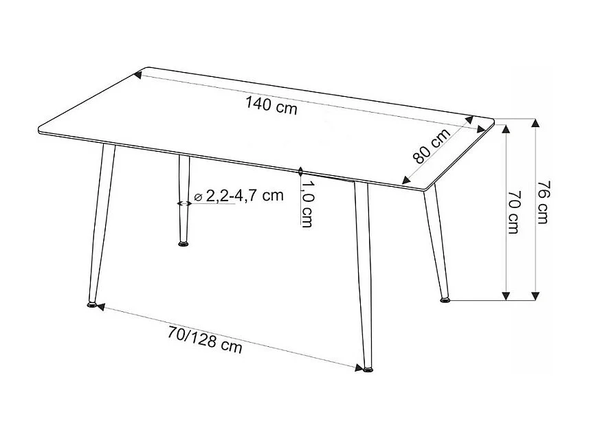 Mesa de comedor rectangular EMILIO 120 cm con tapa de mármol blanco y patas negras