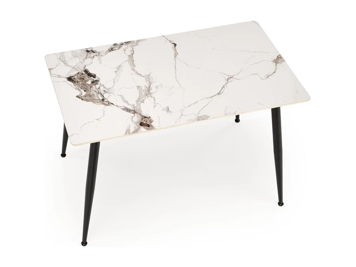 Tavolo da pranzo rettangolare EMILIO 120 cm con piano in marmo bianco e gambe nere