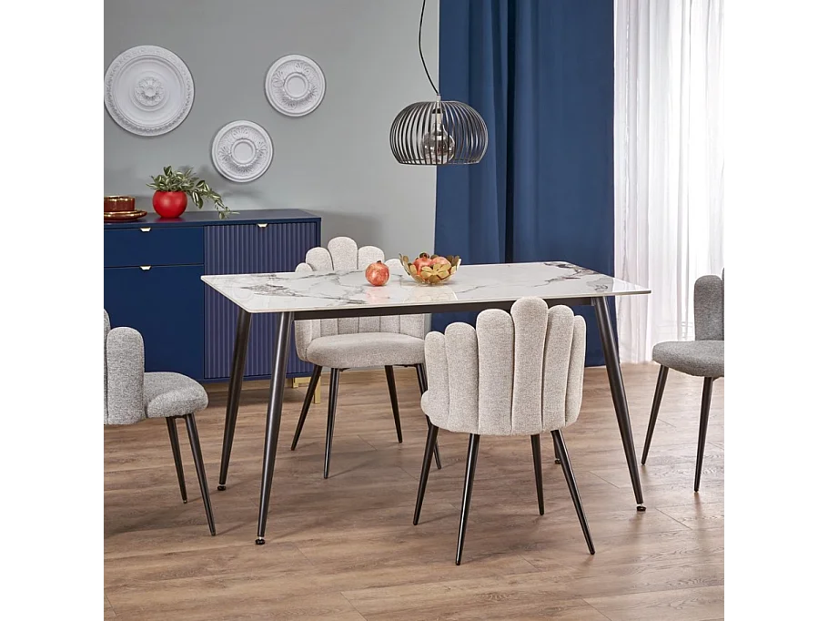 Tavolo da pranzo rettangolare EMILIO 120 cm con piano in marmo bianco e gambe nere