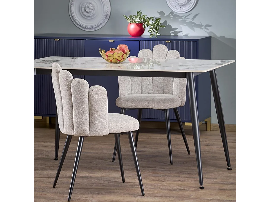 Tavolo da pranzo rettangolare EMILIO 120 cm con piano in marmo bianco e gambe nere