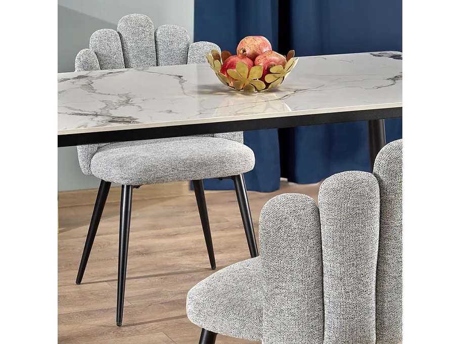 Tavolo da pranzo rettangolare EMILIO 120 cm con piano in marmo bianco e gambe nere