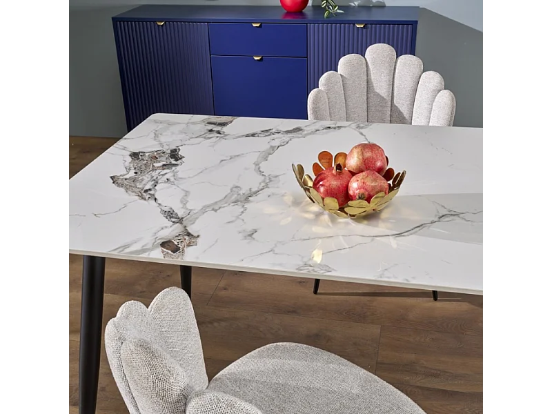 Tavolo da pranzo rettangolare EMILIO 120 cm con piano in marmo bianco e gambe nere
