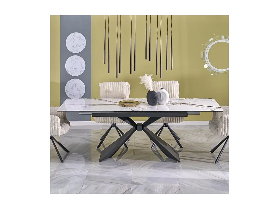 Table extensible en céramique aspect marbre blanc 180 - 230 cm Micka