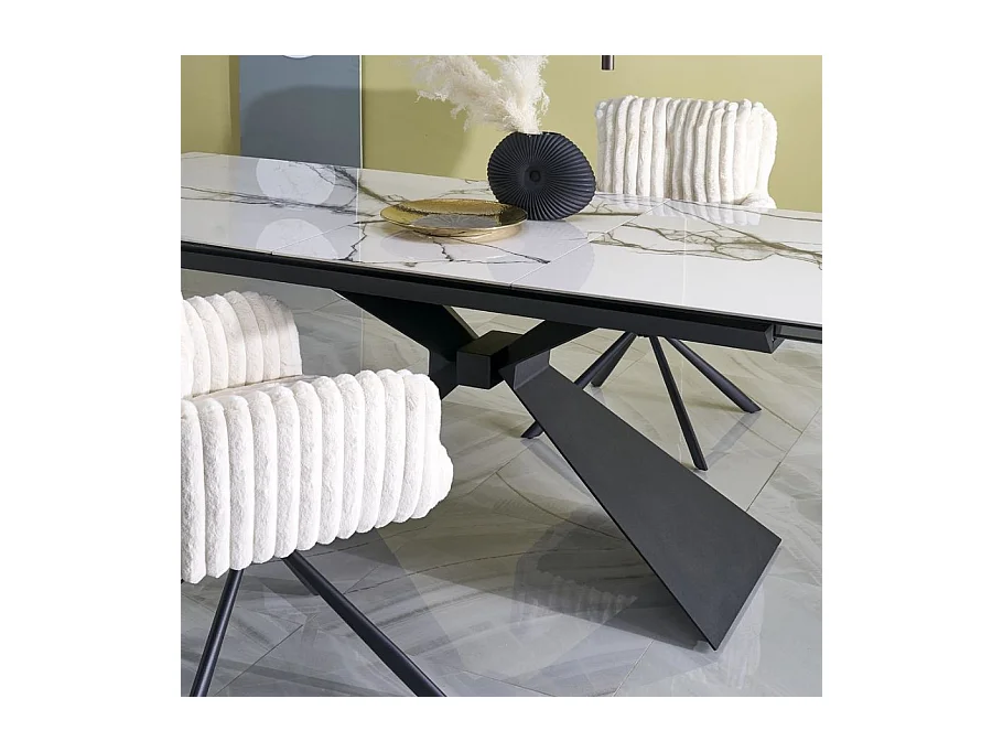 Table extensible en céramique aspect marbre blanc 180 - 230 cm Micka