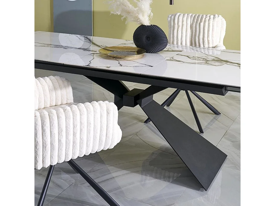 Table extensible en céramique aspect marbre blanc 180 - 230 cm Micka