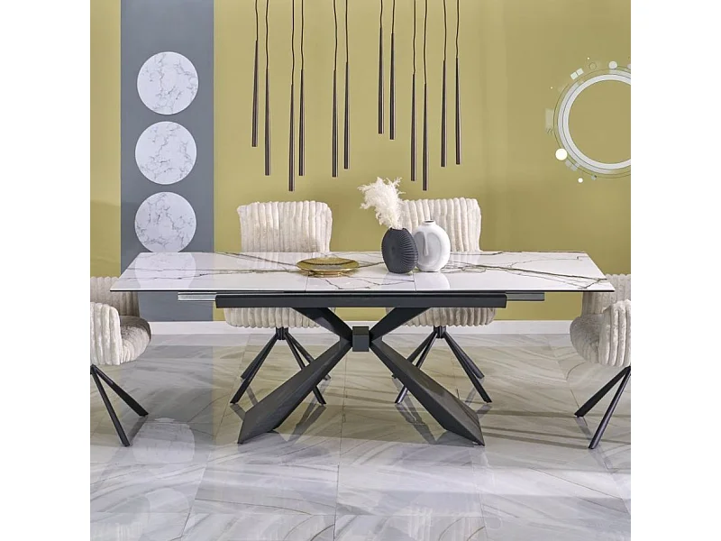 Table extensible en céramique aspect marbre blanc 180 - 230 cm Micka