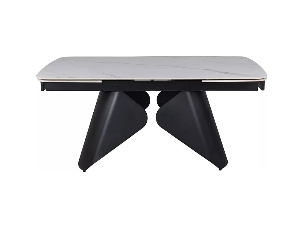 Table extensible 160 + 80cm, plateau céramique effet marbre blanc mat Urbain