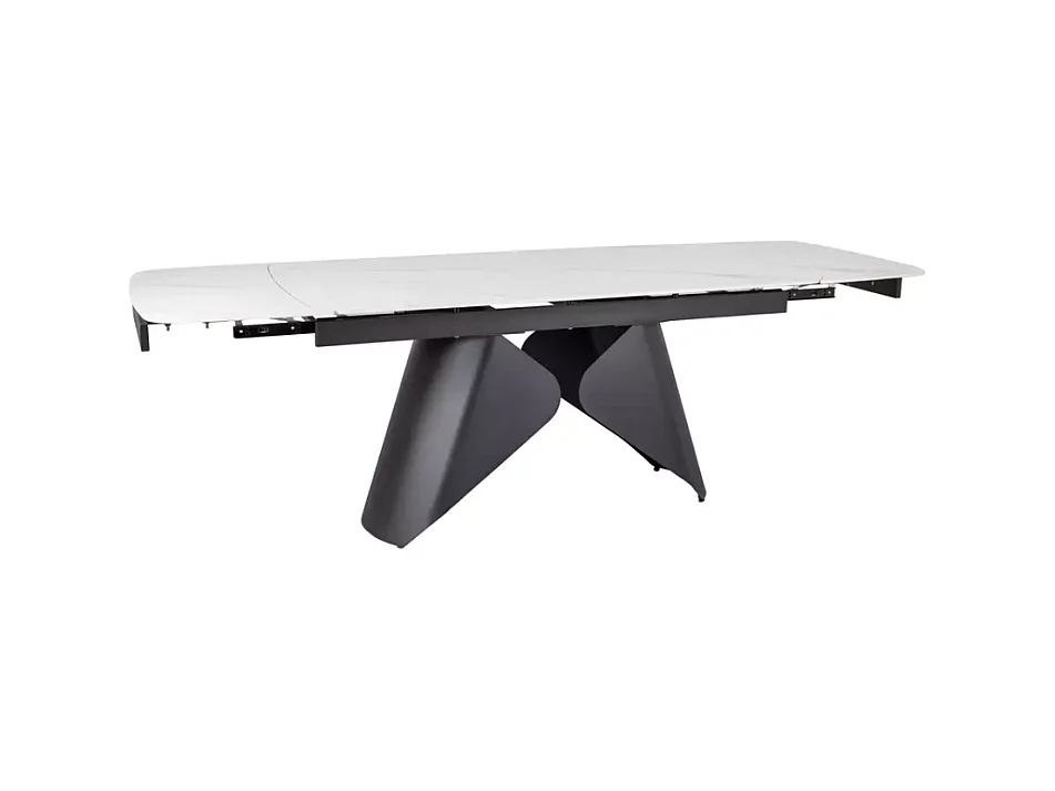 Table extensible 160 + 80cm, plateau céramique effet marbre blanc mat Urbain