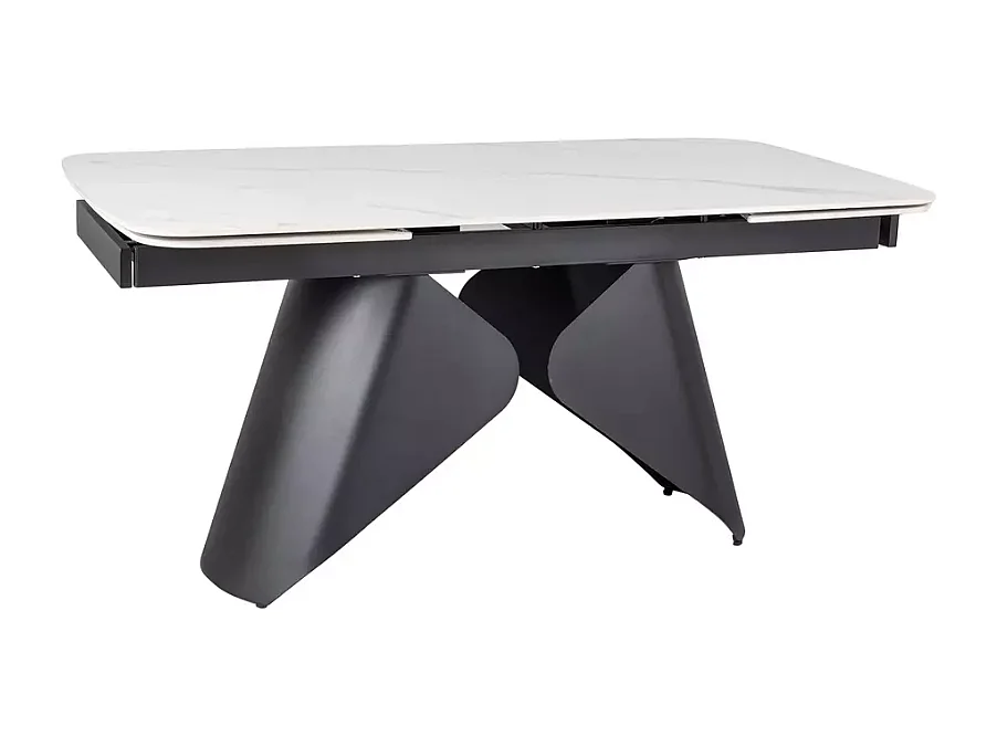 Mesa extensible 160 + 80cm, tablero cerámico efecto mármol blanco mate Urbain