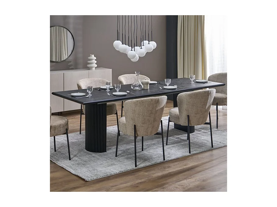 Mesa de diseño extensible negra con tablero chapado en roble 160-250 cm MISTY