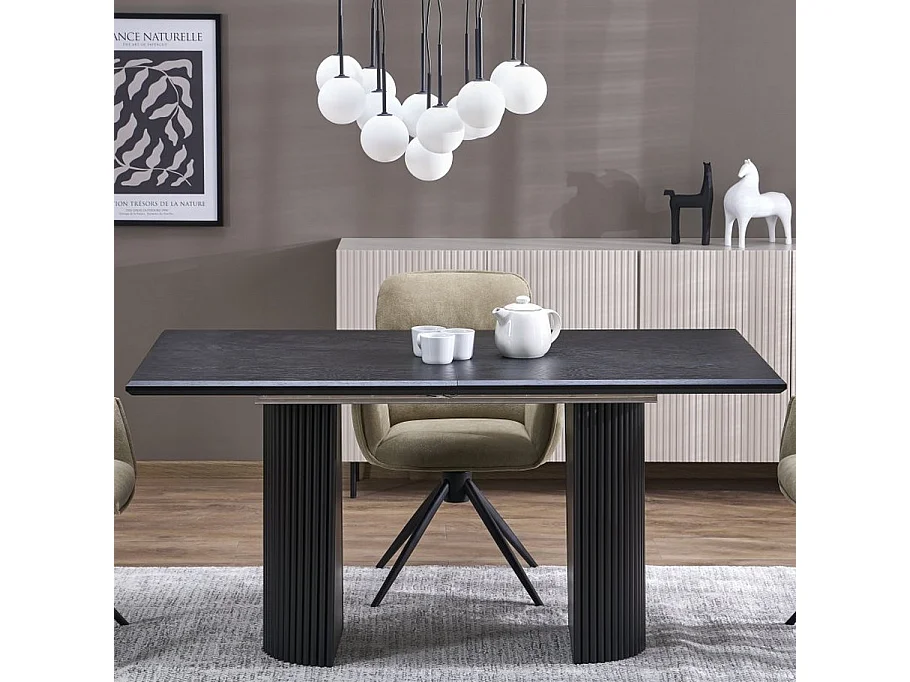 Tavolo design allungabile nero con piano impiallacciato rovere 160-250 cm MISTY