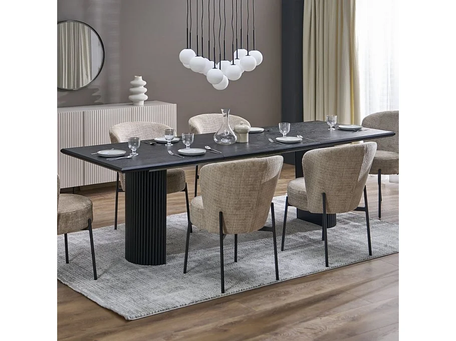 Tavolo design allungabile nero con piano impiallacciato rovere 160-250 cm MISTY