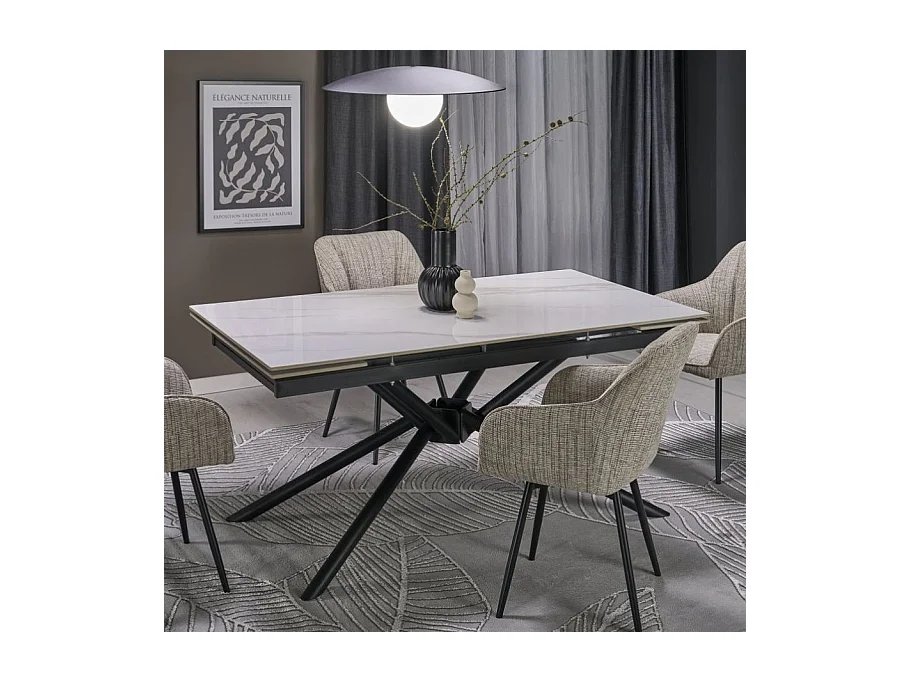 Mesa de comedor extensible 160 / 220 cm aspecto mármol blanco VIKTOR