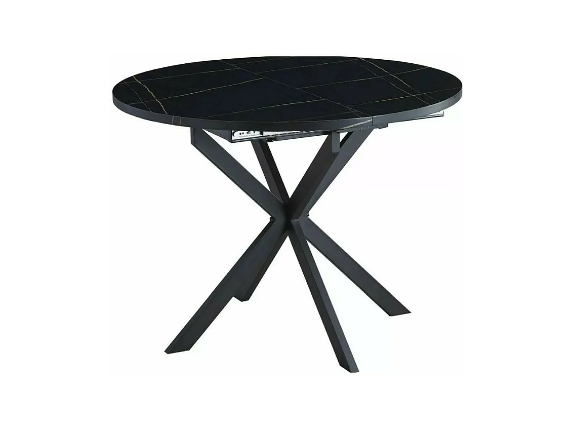 Tavolo rotondo allungabile nero 100 cm stile marmo Larry gambe in metallo