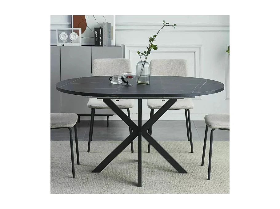 Tavolo rotondo allungabile nero 100 cm stile marmo Larry gambe in metallo