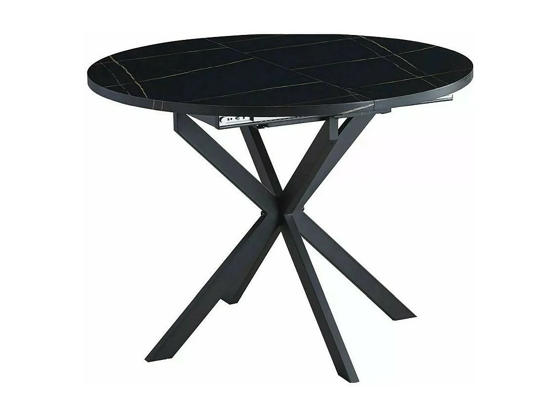 Table noire ronde 100 cm extensible style marbre pieds métal Larry