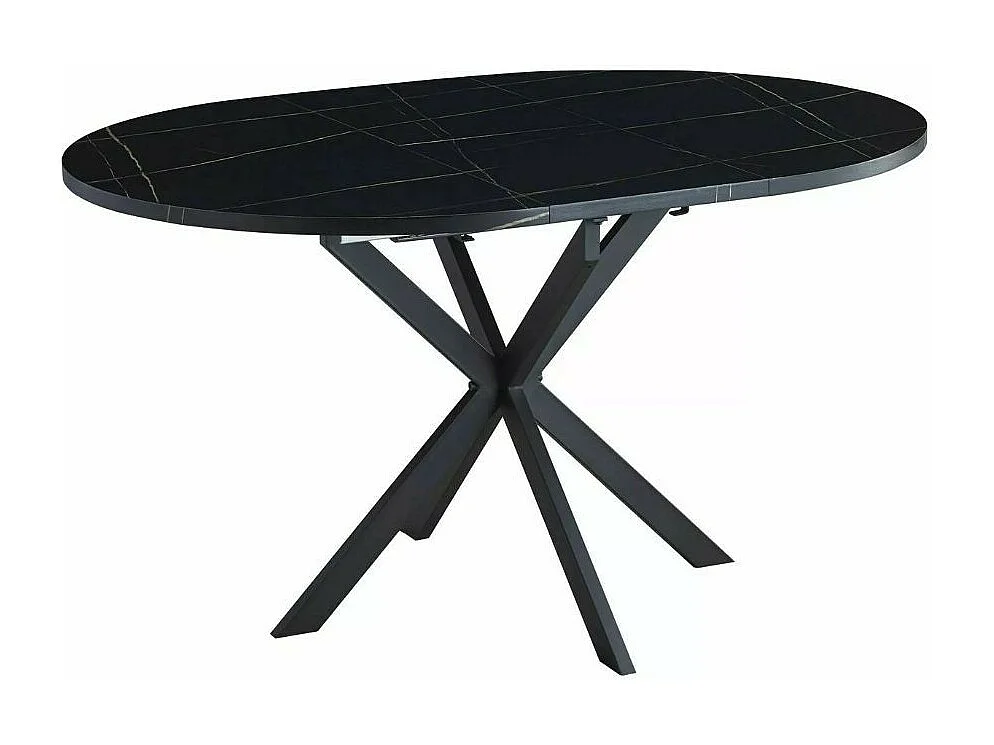 Table noire ronde 100 cm extensible style marbre pieds métal Larry