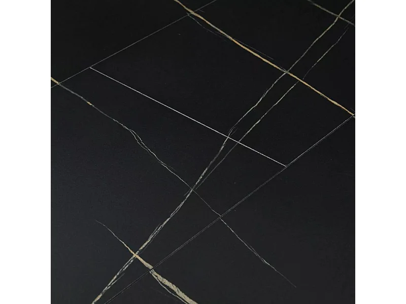 Table noire ronde 100 cm extensible style marbre pieds métal Larry