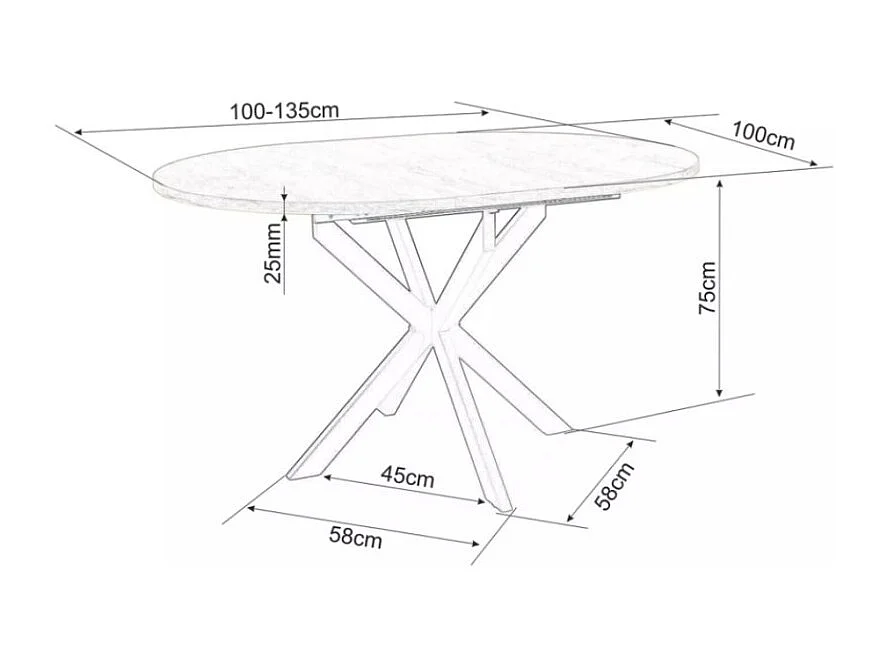 Table noire ronde 100 cm extensible style marbre pieds métal Larry