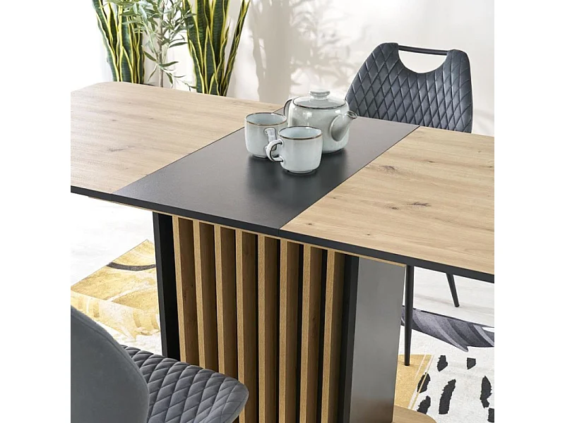 Table à manger extensible 120 / 158 x 77 cm noire et bois STEVE