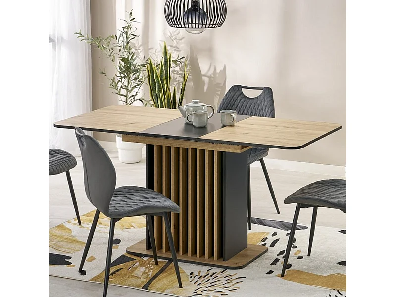 Table à manger extensible 120 / 158 x 77 cm noire et bois STEVE